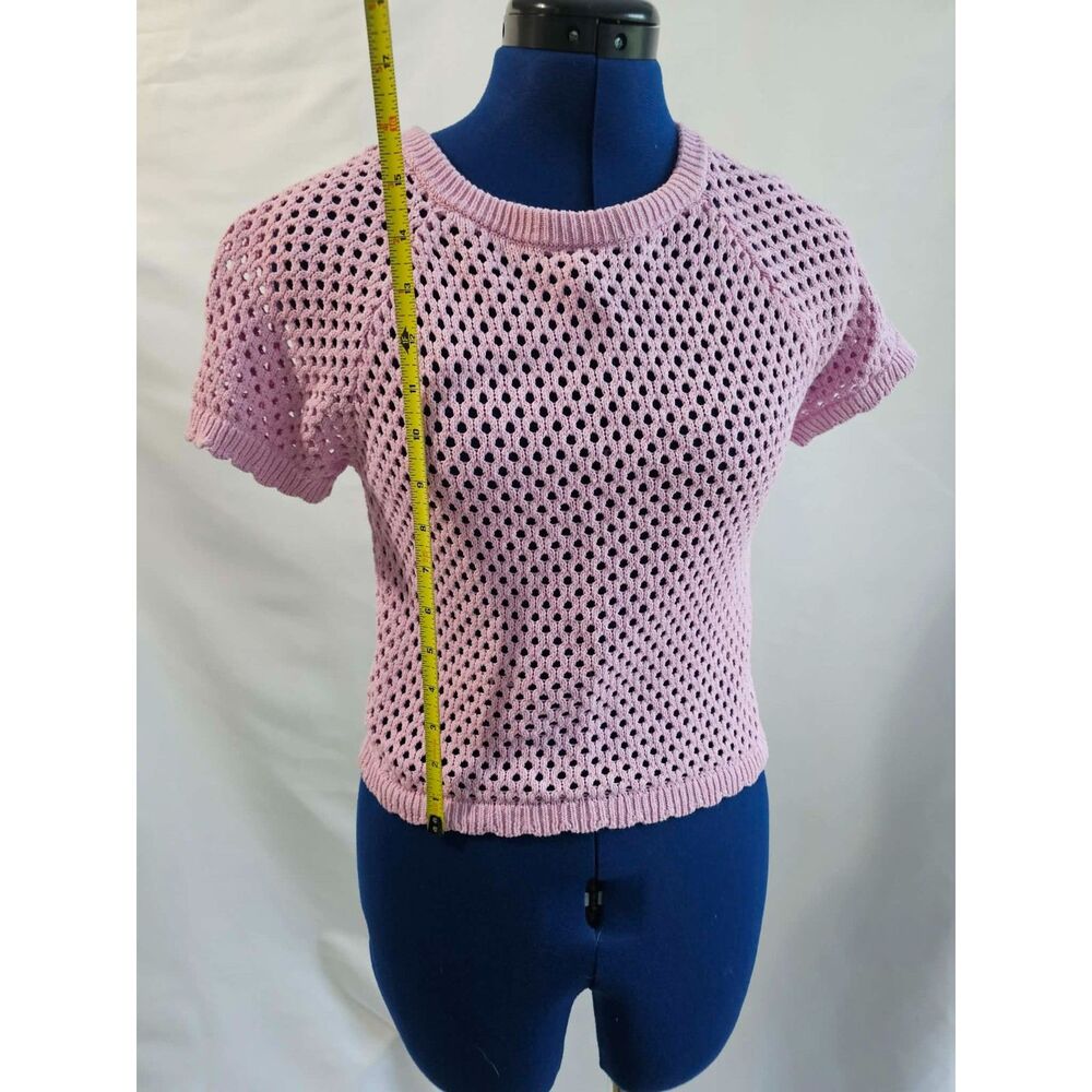 Coquette Forever 21 Pink Crochet Open Knit Crop Top S - Picture 4 of 6